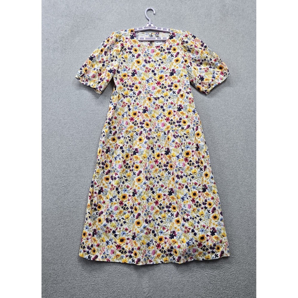 Old Navy Women Dress L Yellow Floral Wildflower A Line Cottagecore Puff Sleeve